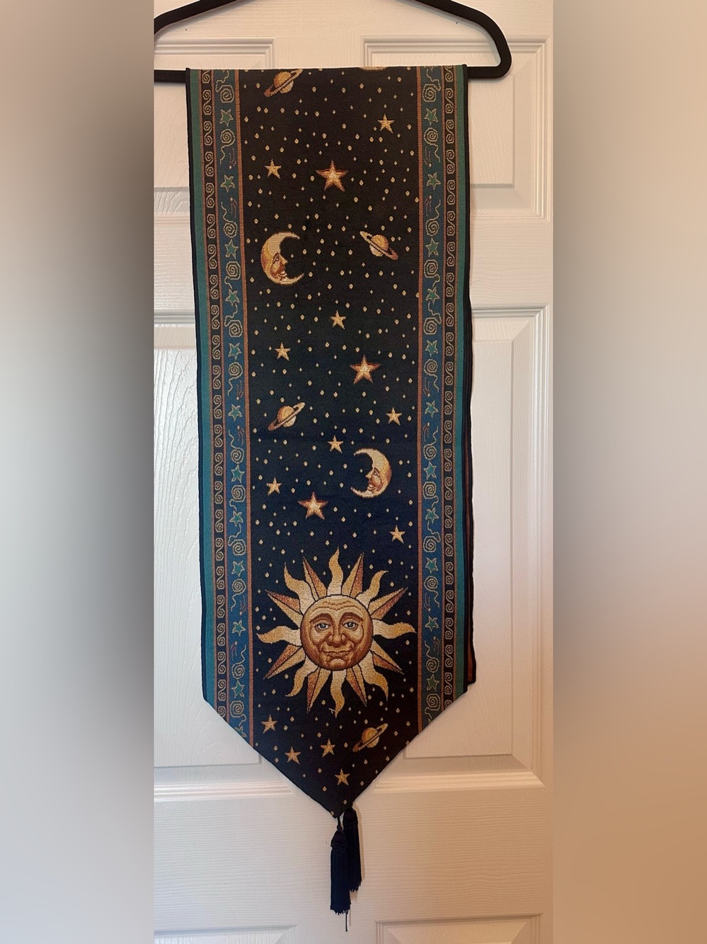 Vintage 90โs Sun and Moon Table Runner 70โx13โ - Navy and Gold/Yellow - Picture 2 of 8